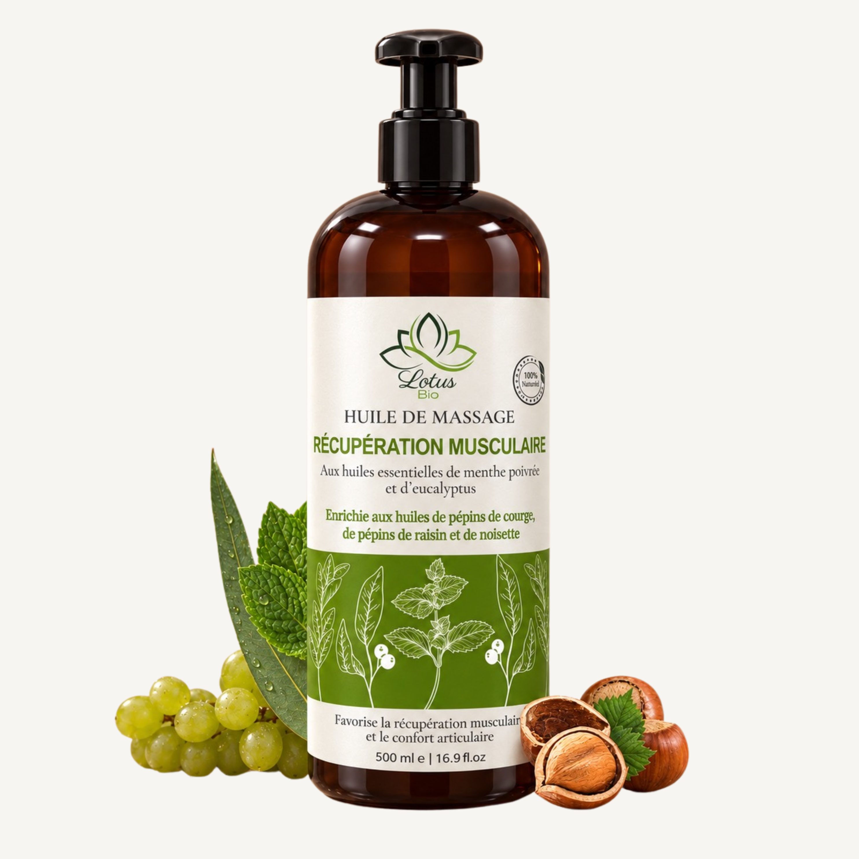 Huile de massage naturelle recuperation musculaire bio Maroc eucalyptus menthe poivrée
