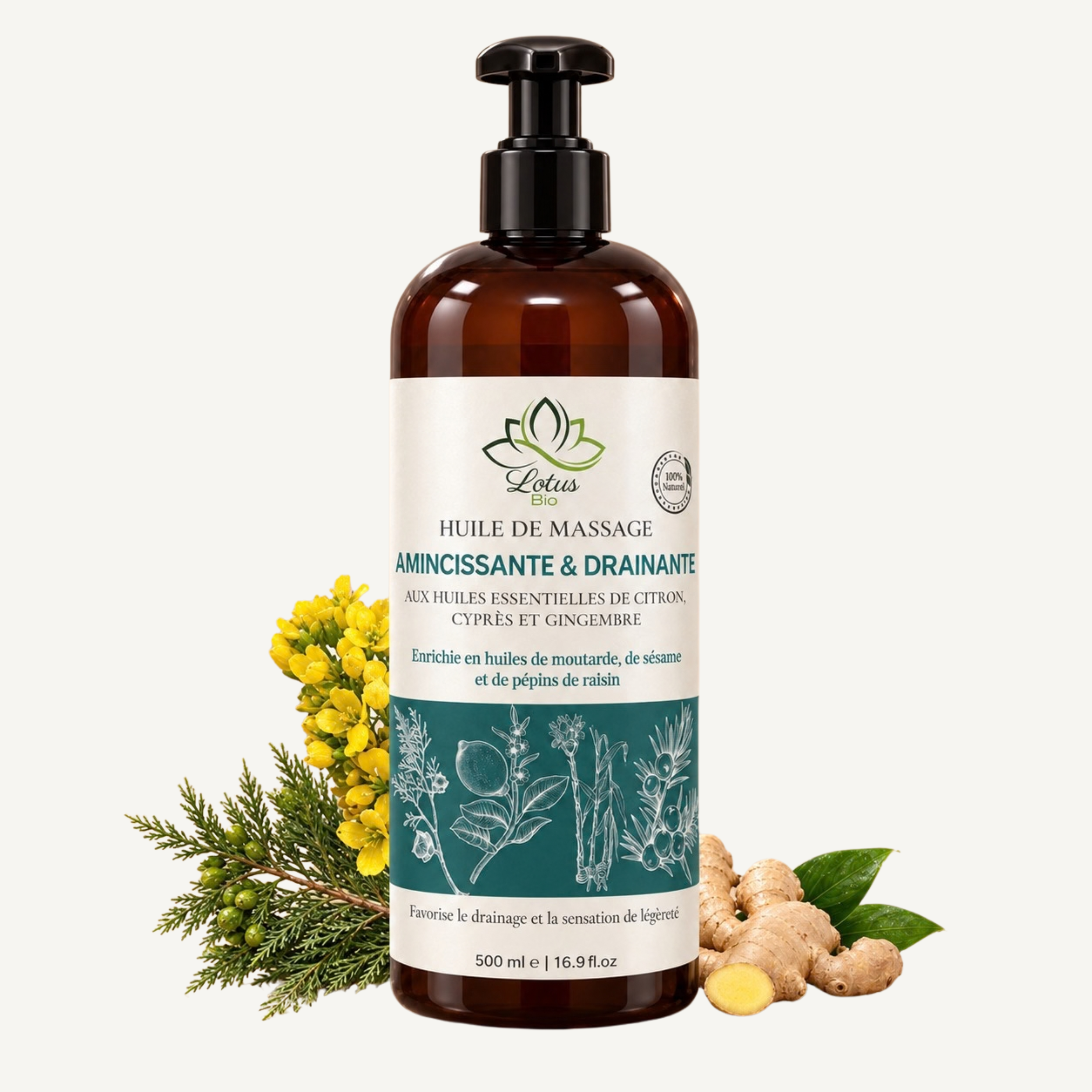 huile de massage naturelle amincissante et drainante huile citron et gingembre